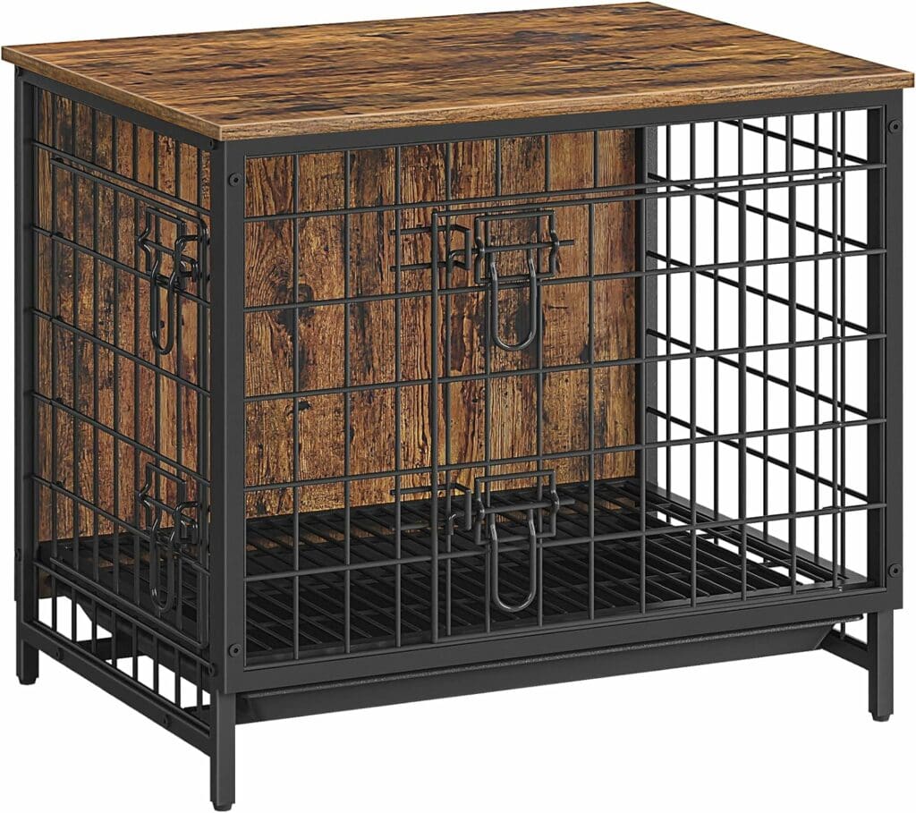 ALLOSWELL Dog Crate Furniture, 25.2 Dog Crate End Table, Pet Kennels with Double Doors, Indoor Dog Cage with Removable Tray, Wooden Dog House for Small/Medium/Large Dogs, Rustic Brown DCHR0101