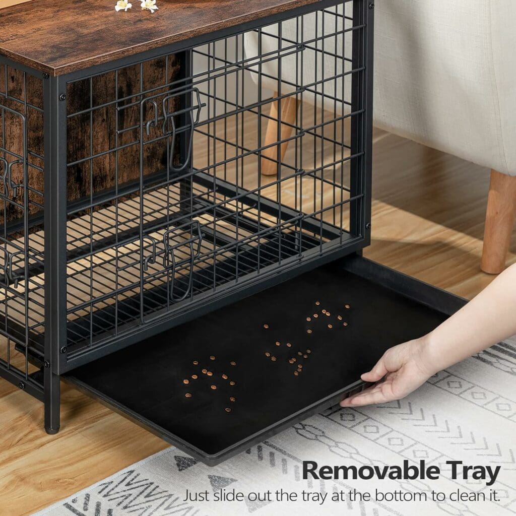 ALLOSWELL Dog Crate Furniture, 25.2 Dog Crate End Table, Pet Kennels with Double Doors, Indoor Dog Cage with Removable Tray, Wooden Dog House for Small/Medium/Large Dogs, Rustic Brown DCHR0101