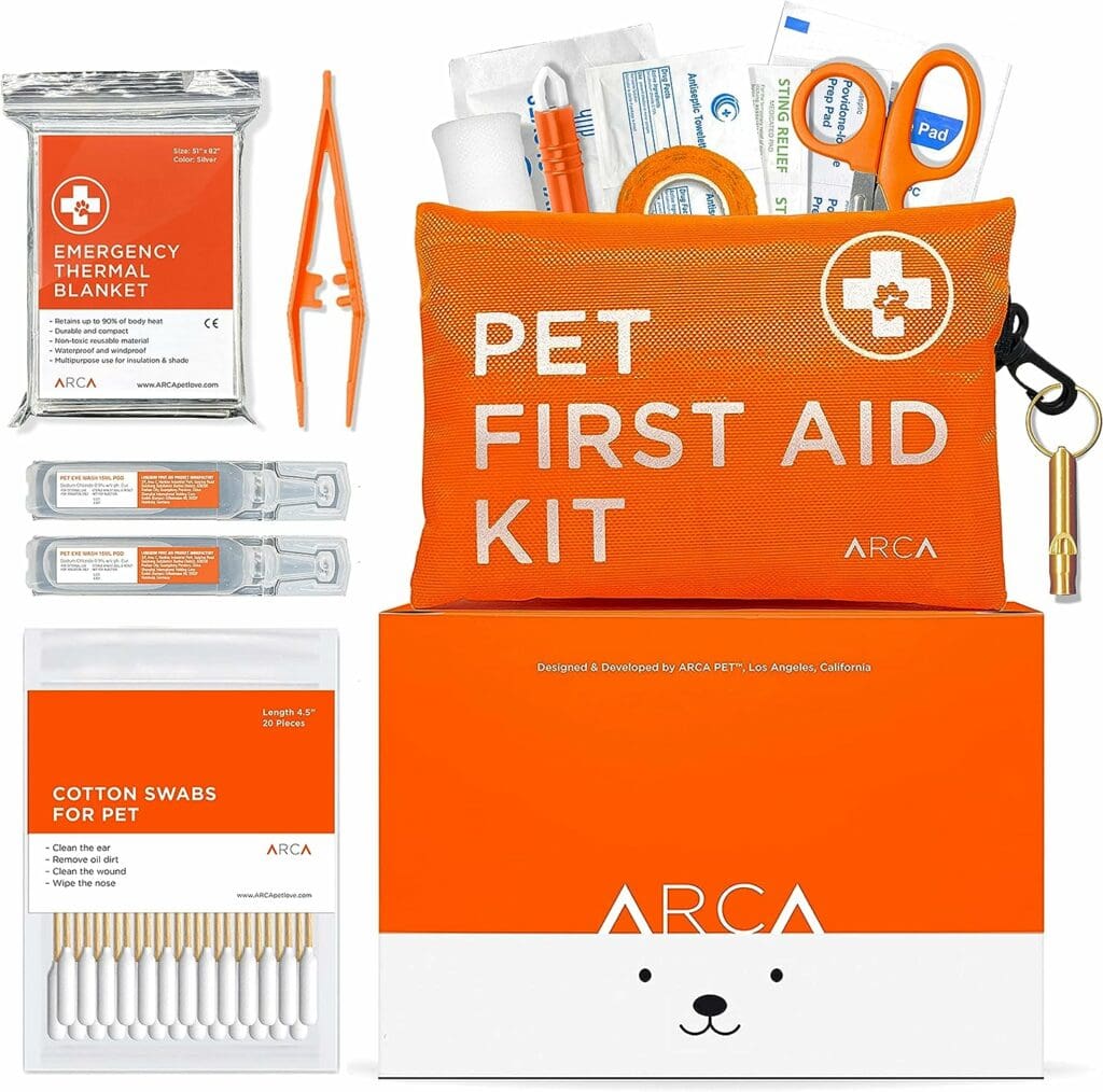 ARCA PET Dog First Aid Kit - Pet Emergency Travel kit for Cat and Dog - Water Resistant High Visibility Reflective First Aid Pouch for Pets for Camping, Hiking, Backpacking, Sports, Hunting