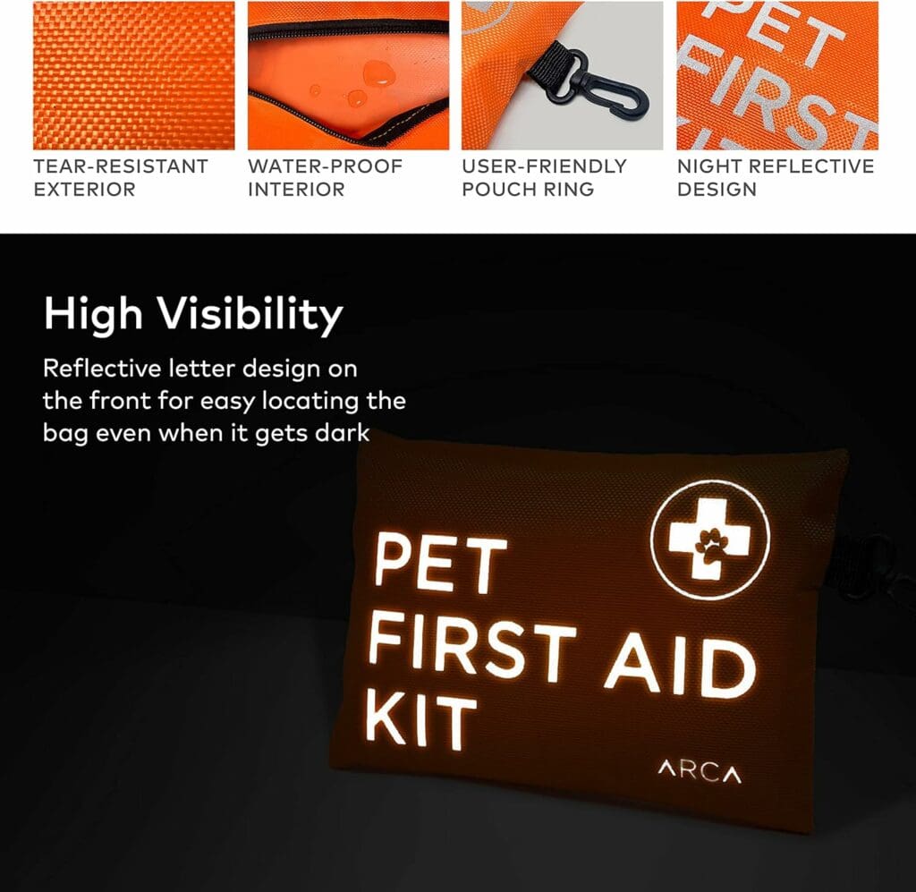 ARCA PET Dog First Aid Kit - Pet Emergency Travel kit for Cat and Dog - Water Resistant High Visibility Reflective First Aid Pouch for Pets for Camping, Hiking, Backpacking, Sports, Hunting