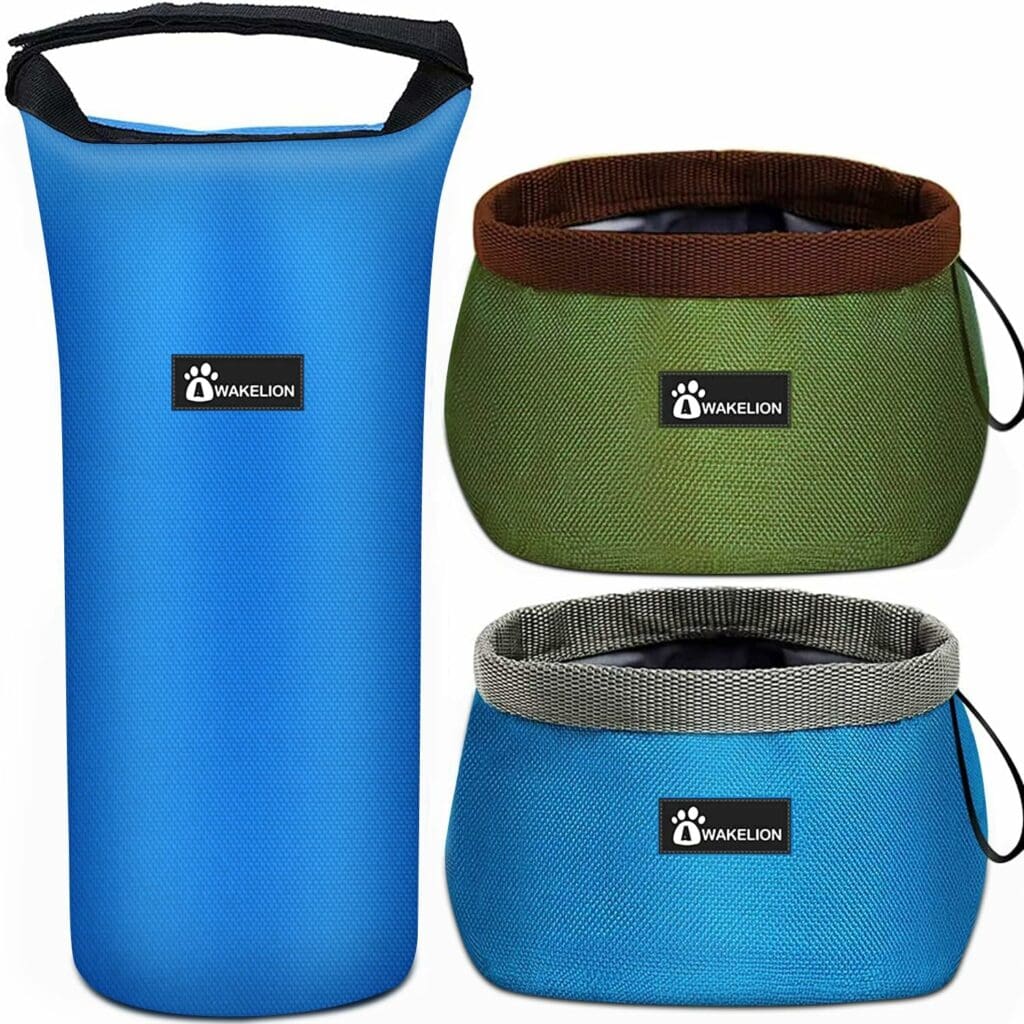 Awakelion Dog Food Travel Bag Kit, 5L Large Dog Food Storage Container+Travel Collapsible Dog Bowls for Food  Water, BPA Free, Leakproof, Pet Safe,Dog Camping Gear for Camping Hiking