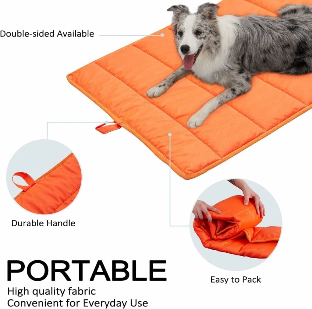 BDEUS 51x35In Large Size Outdoor Dog Bed, Waterproof  Portable Camping Travel Pet Mat, Easy to Clean, Washable Odor Resistant Pet Cooling Pad (Orange)