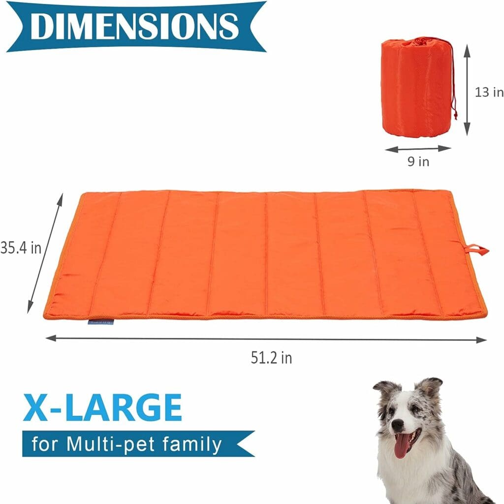 BDEUS 51x35In Large Size Outdoor Dog Bed, Waterproof  Portable Camping Travel Pet Mat, Easy to Clean, Washable Odor Resistant Pet Cooling Pad (Orange)