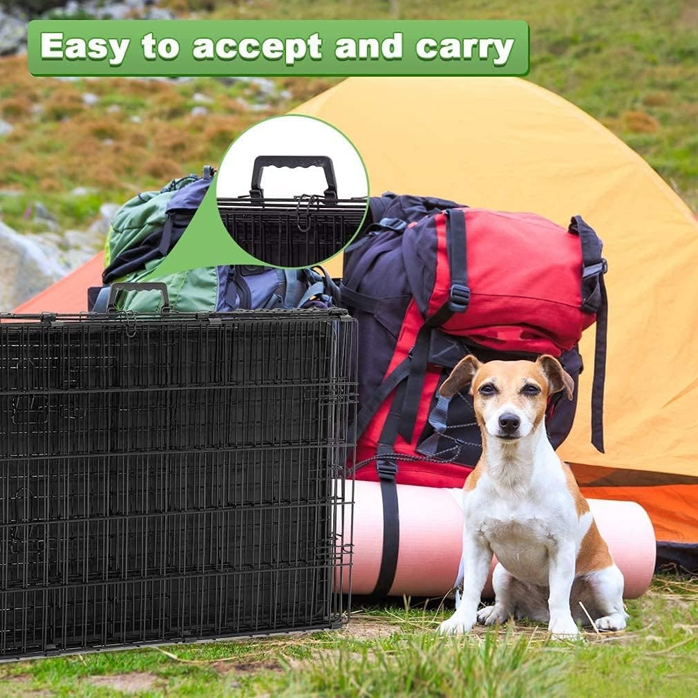 BestPet 24,30,36,42,48 Inch Dog Crates for Large Dogs Folding Mental Wire Crates Dog Kennels Outdoor and Indoor Pet Dog Cage Crate with Double-Door,Divider Panel, Removable Tray (Black, 48)