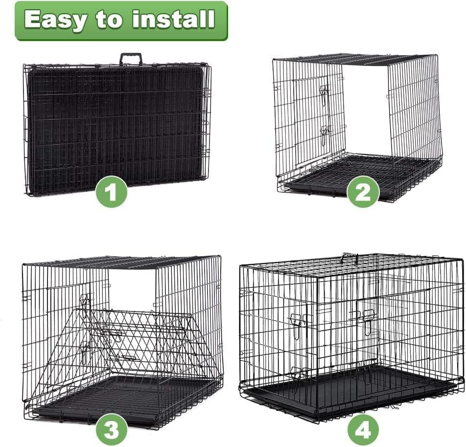 BestPet 24,30,36,42,48 Inch Dog Crates for Large Dogs Folding Mental Wire Crates Dog Kennels Outdoor and Indoor Pet Dog Cage Crate with Double-Door,Divider Panel, Removable Tray (Black, 48)