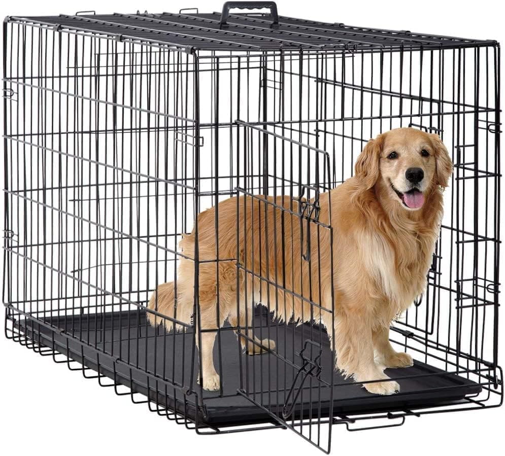 BestPet 24,30,36,42,48 Inch Dog Crates for Large Dogs Folding Mental Wire Crates Dog Kennels Outdoor and Indoor Pet Dog Cage Crate with Double-Door,Divider Panel, Removable Tray (Black, 48)