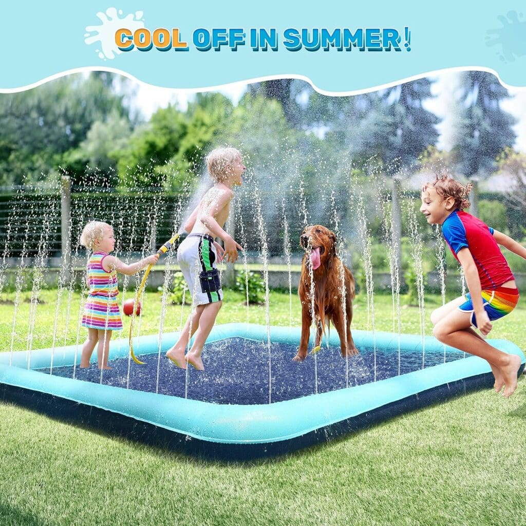 Bilibara 79 Splash Pad for Dogs, Non-Slip Sprinkler for Kids, Square Splash Pad for Kids Ages 4-8, Splash Pads for Toddlers 1-3, Dog Sprinkler Shallow Pool, Outdoor Water Toys for Backyard, Teal