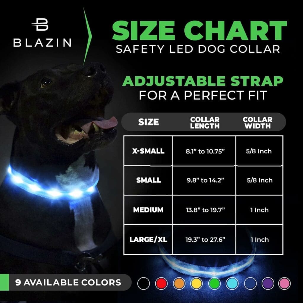 Blazin Light Up Dog Collars with 1,000 Feet of Visibility - Brightest Glow Dog Collar Light - USB Rechargeable Waterproof LED Dog Collar - Dog Lights for Night Walking Keeps Your Pets Safe in the Dark