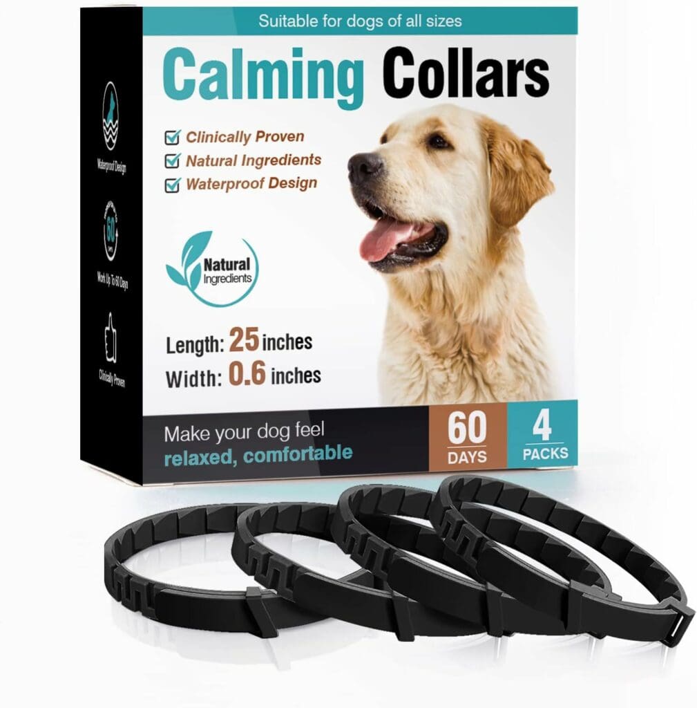 Calming Collar for Dogs 4 Packs Anxiety Relief Dog Pheromone Collar 60 Days Sustained Release Pheromone Separation Anxiety Stress 25 Inches Size Flexible Adjustable Fits All Small, Medium Large Dog