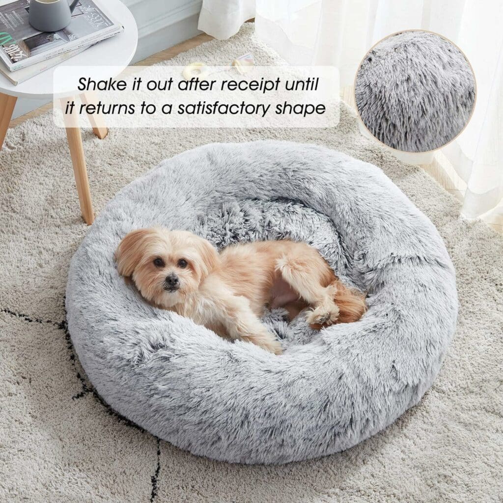 Calming Dog  Cat Bed, Anti-Anxiety Donut Cuddler Warming Cozy Soft Round Bed, Fluffy Faux Fur Plush Cushion bed for Small Medium Dogs and Cats (20/24/27/30)