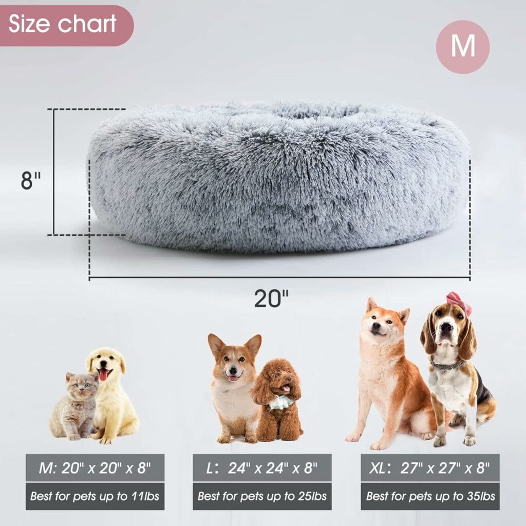 Calming Dog  Cat Bed, Anti-Anxiety Donut Cuddler Warming Cozy Soft Round Bed, Fluffy Faux Fur Plush Cushion bed for Small Medium Dogs and Cats (20/24/27/30)