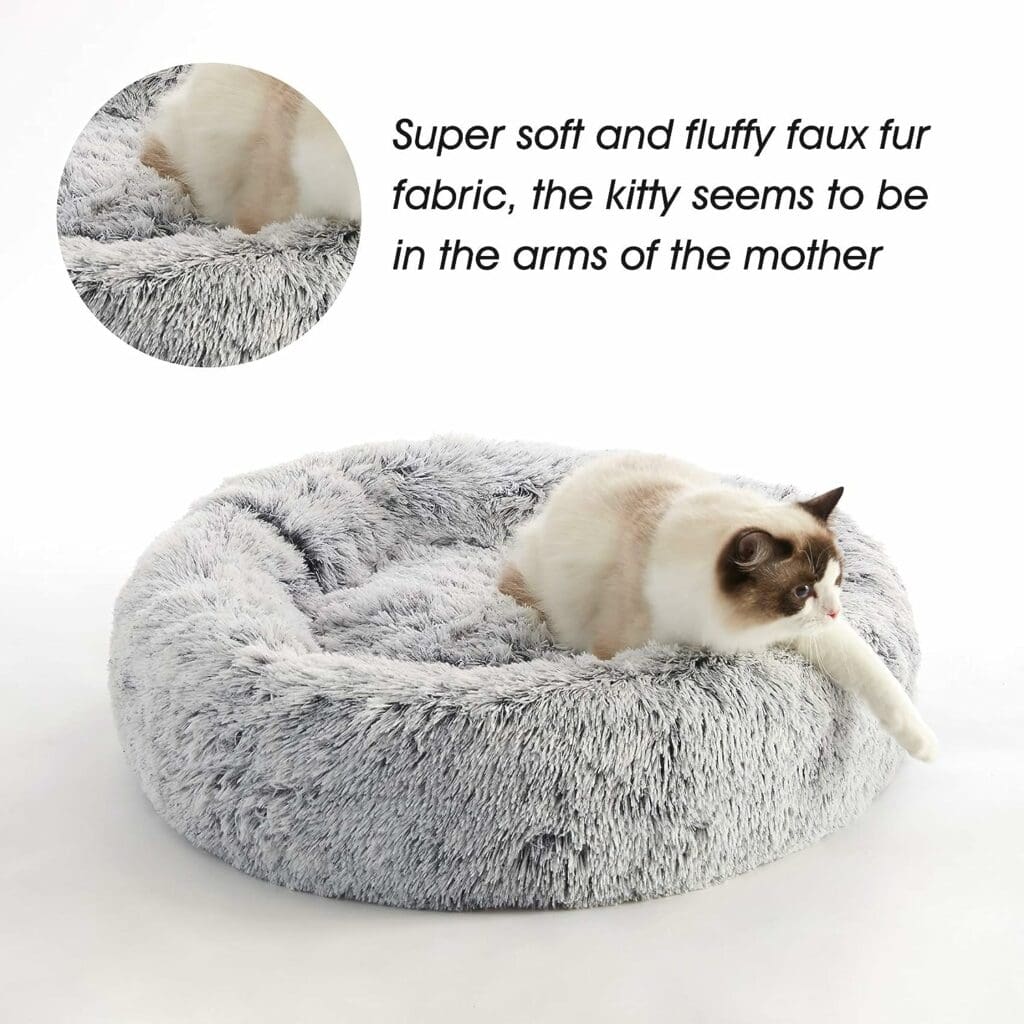 Calming Dog  Cat Bed, Anti-Anxiety Donut Cuddler Warming Cozy Soft Round Bed, Fluffy Faux Fur Plush Cushion bed for Small Medium Dogs and Cats (20/24/27/30)