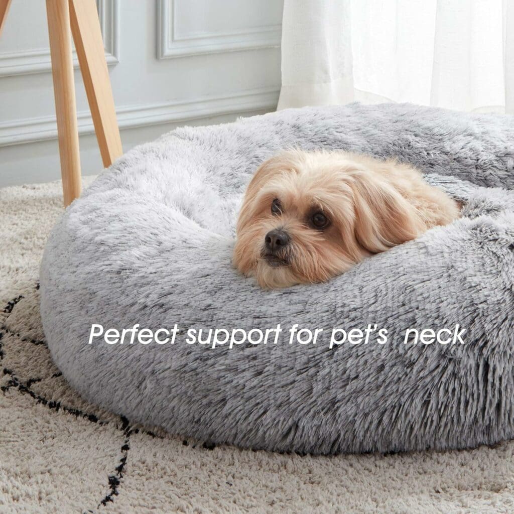 Calming Dog  Cat Bed, Anti-Anxiety Donut Cuddler Warming Cozy Soft Round Bed, Fluffy Faux Fur Plush Cushion bed for Small Medium Dogs and Cats (20/24/27/30)