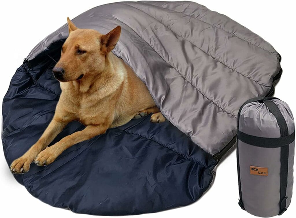 Camping Dog Sleeping Bag, Waterproof Warm Pet Bed Cave, Packable Washable Dog Bed Mat with Compression Bag