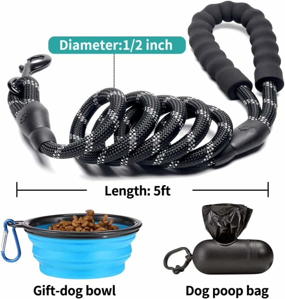 COOYOO 2 Pack Dog Leash 2/5/6 FT Heavy Duty - Comfortable Padded Handle - Reflective Dog Leash for Medium Large Dogs with Collapsible Pet Bowl