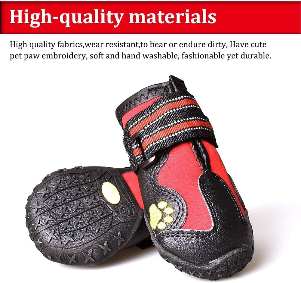 CovertSafe Dog Boots for Dogs Non-Slip, Waterproof Dog Booties for Outdoor, Dog Shoes for Medium to Large Dogs 4Pcs with Rugged Sole Black-Red, Size 6: （2.9x2.5)(L*W) for 52-70 lbs