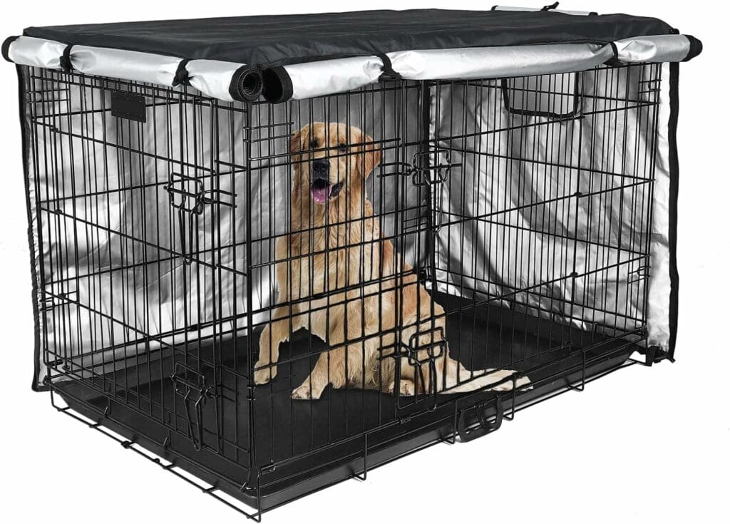 Dog Crate Cover 48 inch - Double Door, Dog Kennel Indoor, Waterproof Dog Kennel Cover with Air Vent Window, for Indoor/Outdoor Most Wire Dog Crate(Black)