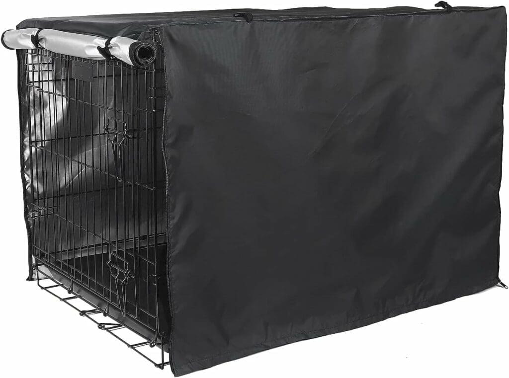 Dog Crate Cover 48 inch - Double Door, Dog Kennel Indoor, Waterproof Dog Kennel Cover with Air Vent Window, for Indoor/Outdoor Most Wire Dog Crate(Black)