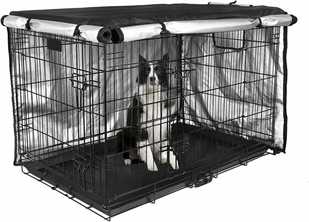 Dog Crate Cover 48 inch - Double Door, Dog Kennel Indoor, Waterproof Dog Kennel Cover with Air Vent Window, for Indoor/Outdoor Most Wire Dog Crate(Black)