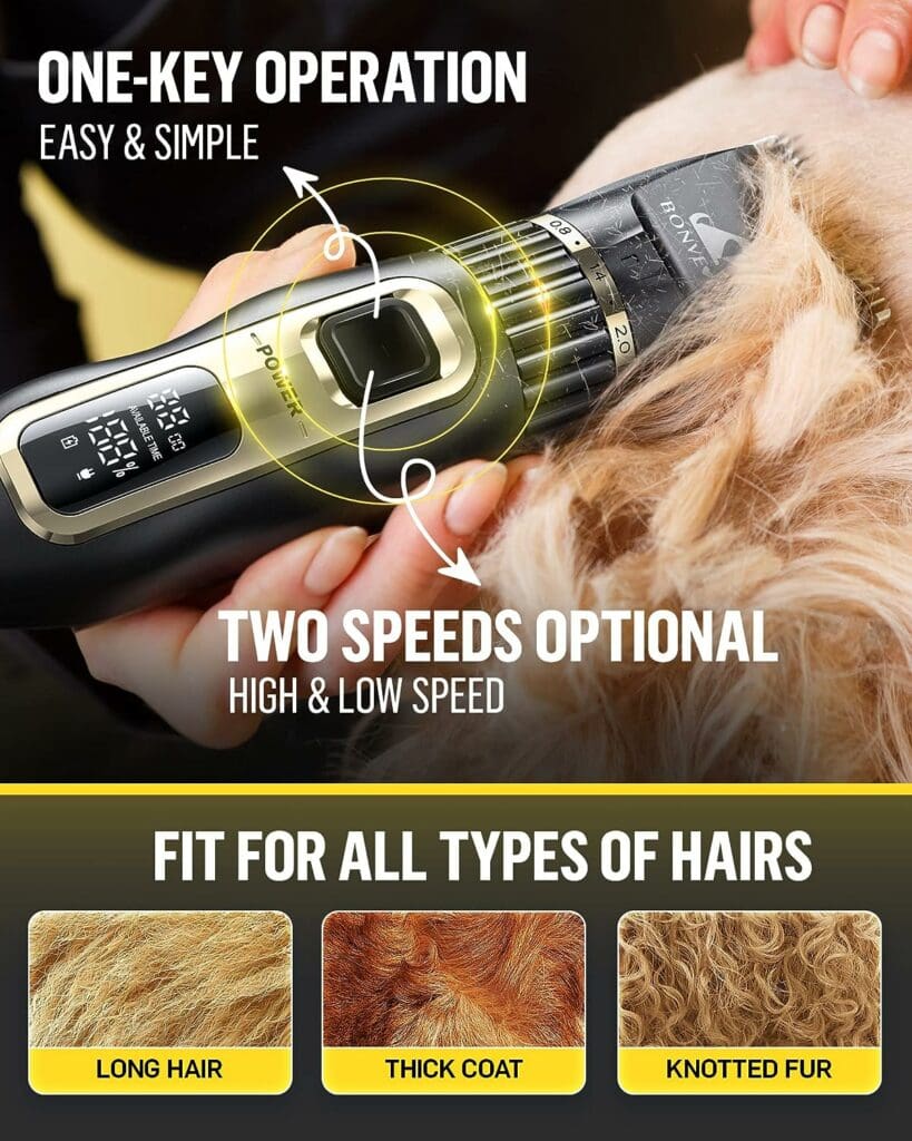 Dog Grooming Kit 2-Speed Low Noise Dog Clippers for Grooming Rechargeable Cordless Pet Dog Hair Grooming Clippers Dog Trimmer for Grooming for Small  Large Dogs Cats with Thick Coats