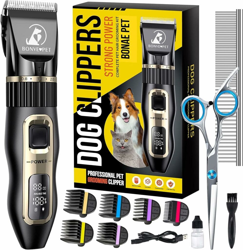 Dog Grooming Kit 2-Speed Low Noise Dog Clippers for Grooming Rechargeable Cordless Pet Dog Hair Grooming Clippers Dog Trimmer for Grooming for Small  Large Dogs Cats with Thick Coats