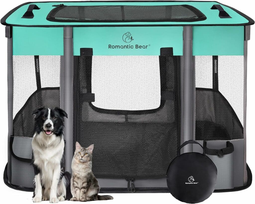 Dog Playpen,Pet Playpen, Foldable Dog Cat Playpens,Portable Exercise Kennel Tent, Water-Resistant Removable Shade Cover, Indoor Outdoor Travel Camping Use for Small Animals + Free Carrying Case