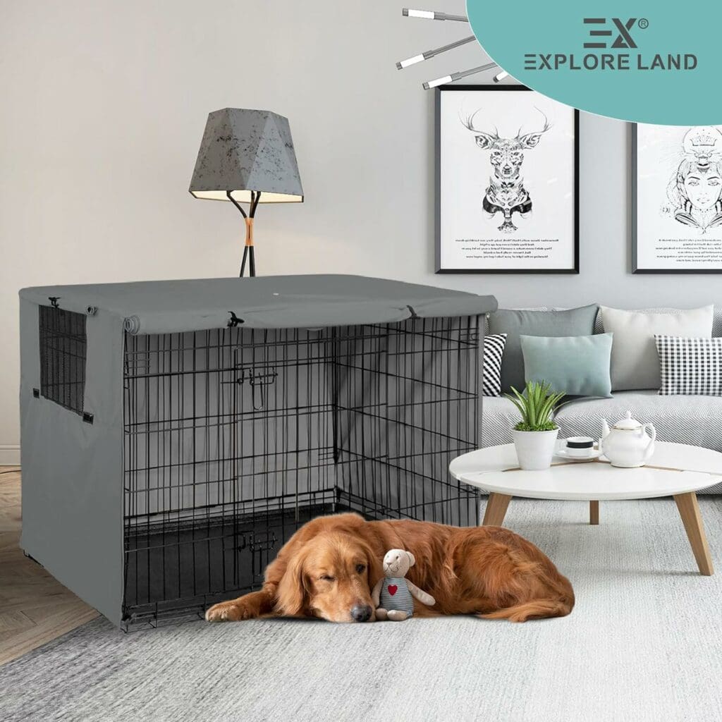 Explore Land 48 inches Dog Crate Cover - Durable Polyester Pet Kennel Cover Universal Fit for Wire Dog Crate (Gray)