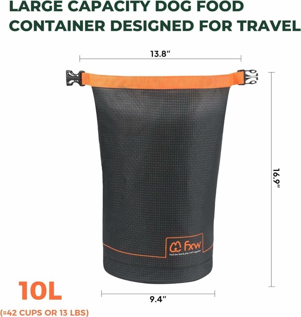 FXW Dog Food Travel Bag，42 Cups Large Capacity for Travel Kibble Storage Perfect for RV Road Trips, Camping, Longterm Dog Boarding Gear Accessories Gray