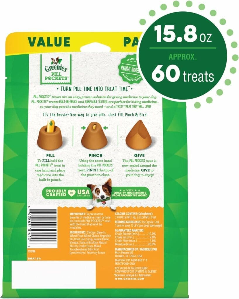 GREENIES PILL POCKETS Capsule Size Natural Dog Treats Chicken Flavor, 15.8 oz. Value Pack (60 Treats)