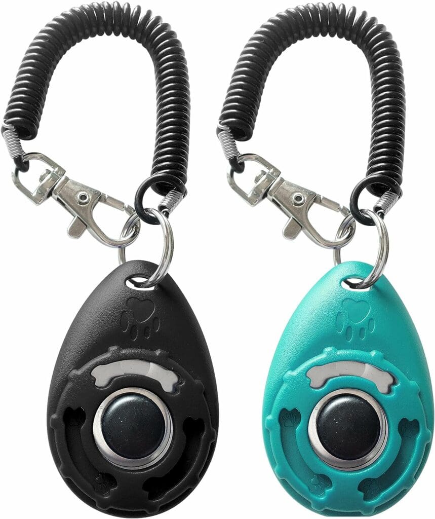 HoAoOo Pet Training Clicker with Wrist Strap - Dog Training Clickers (New Black + Blue)