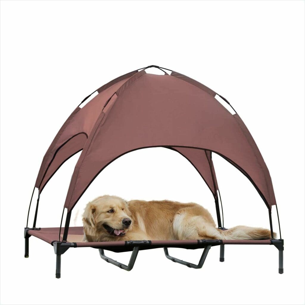 Hooyeatlin Large Elevated Dog Bed with Canopy - Upgraded 48IN Outdoor Raised Dog Cot Bed with Removable Shade Tent Brown (L Size)