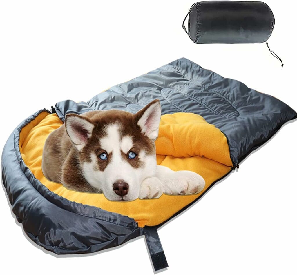 Lifeunion Dog Sleeping Bag with Storage Bag Waterproof Warm Packable Dog Bed for Travel Camping Hiking Backpacking (Grey+Orange)