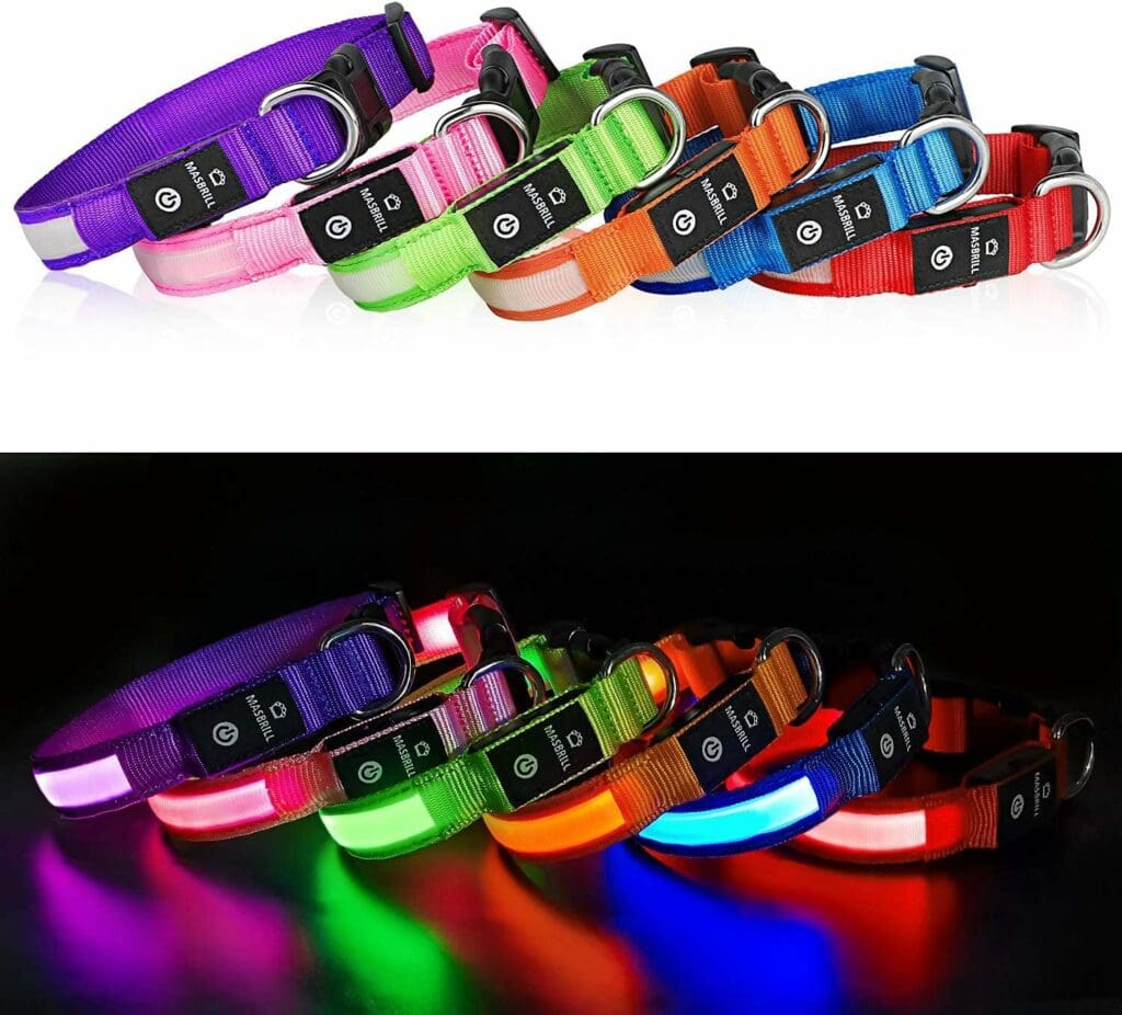 MASBRILL Light Up Dog Collars-LED Dog Collar Rechargeable Waterproof Lighted Dog Collar Night Walking Glow Collar for Small Medium Large Dogs