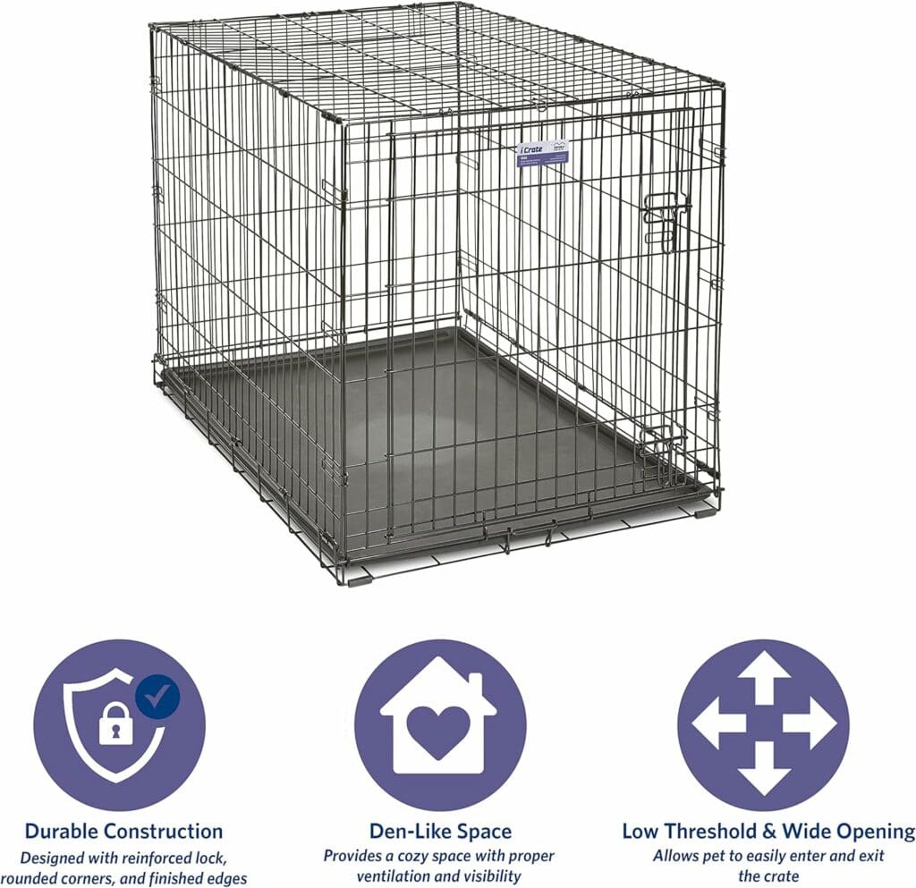 MidWest Homes for Pets Newly Enhanced Single  Double Door iCrate Dog Crate, Includes Leak-Proof Pan, Floor Protecting Feet, Divider Panel  New Patented Features