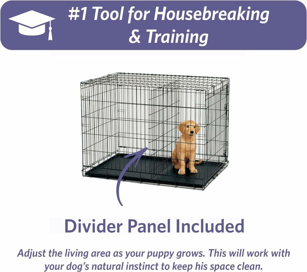 MidWest Homes for Pets Newly Enhanced Single  Double Door iCrate Dog Crate, Includes Leak-Proof Pan, Floor Protecting Feet, Divider Panel  New Patented Features