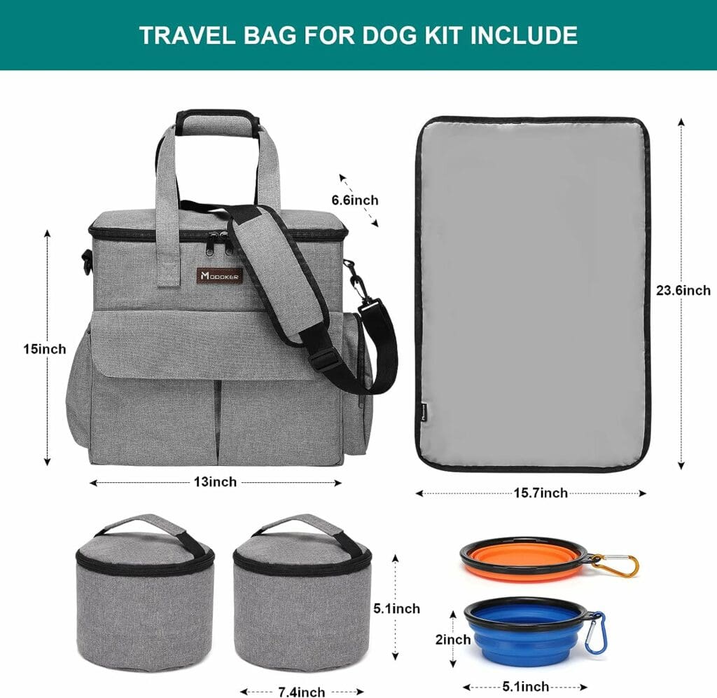 Modoker Dog Travel Bag, Weekend Pet Travel Set for Dog and Cat, Airline Approved Tote Organizer with Multi-Function Pockets (Grey)