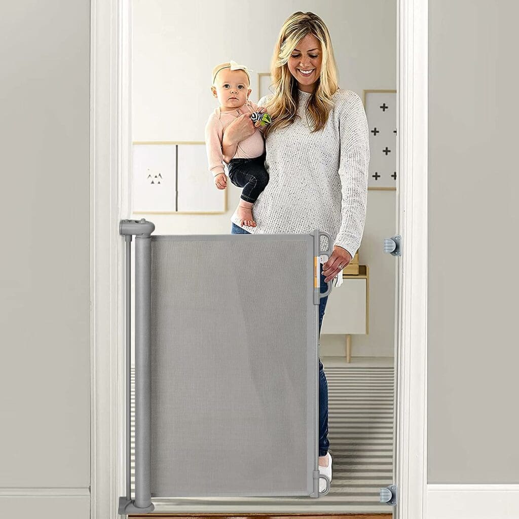 Momcozy Retractable Baby Gate, 33 Tall, Extends up to 55 Wide, Child Safety Baby Gates for Stairs, Doorways, Hallways, Indoor, Outdoor