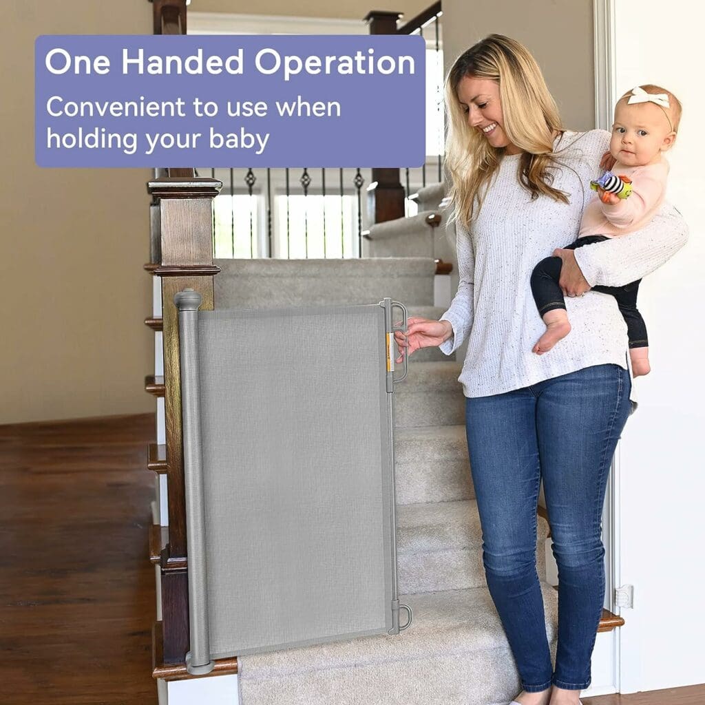 Momcozy Retractable Baby Gate, 33 Tall, Extends up to 55 Wide, Child Safety Baby Gates for Stairs, Doorways, Hallways, Indoor, Outdoor