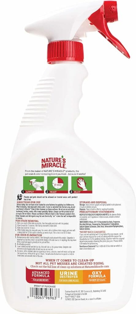 Natures Miracle Stain and Odor Remover, Spot Stain and Pet Odor Eliminator, Enzymatic Formula, 32 Ounce