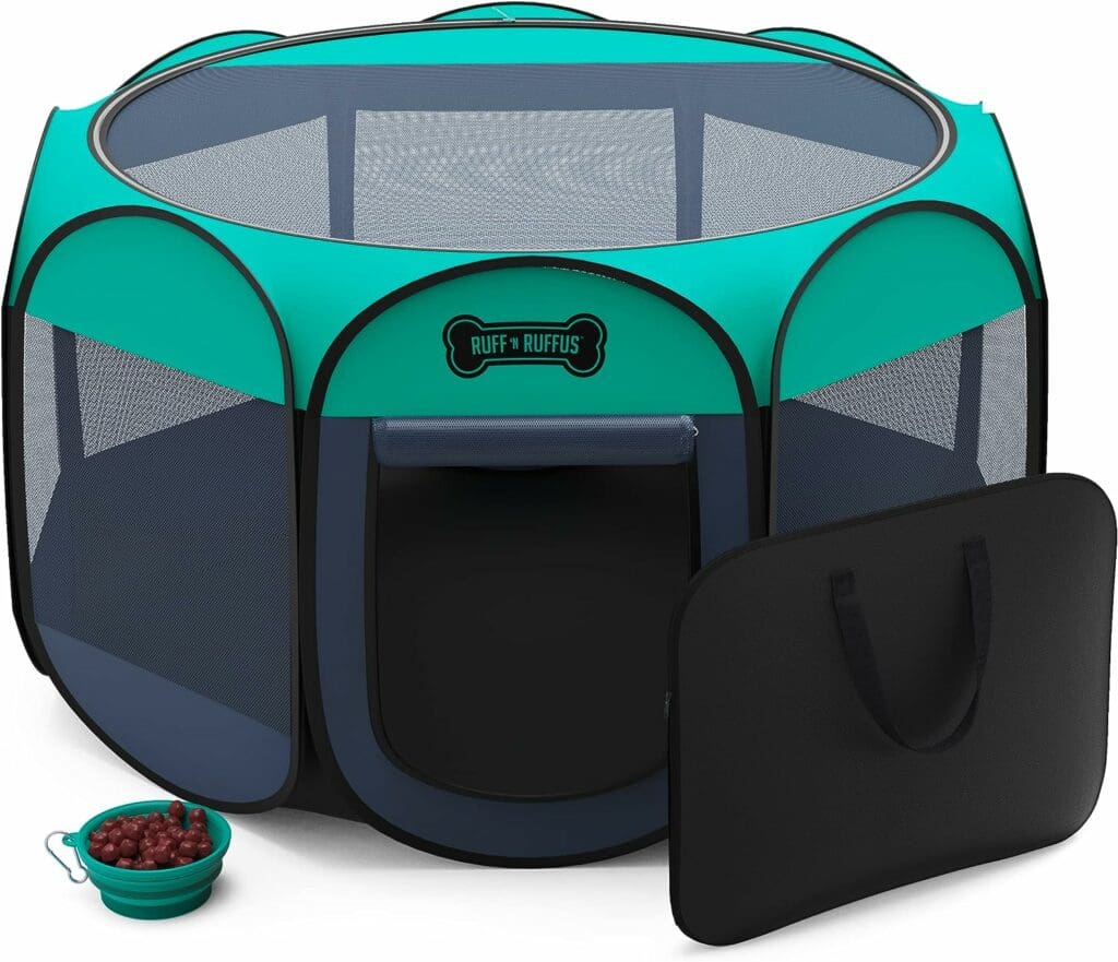 Ruff n Ruffus Portable Foldable Pet Playpen + Free Carrying Case + Free Travel Bowl | Available in 3 Sizes Indoor/Outdoor Water-Resistant Removable Shade Cover