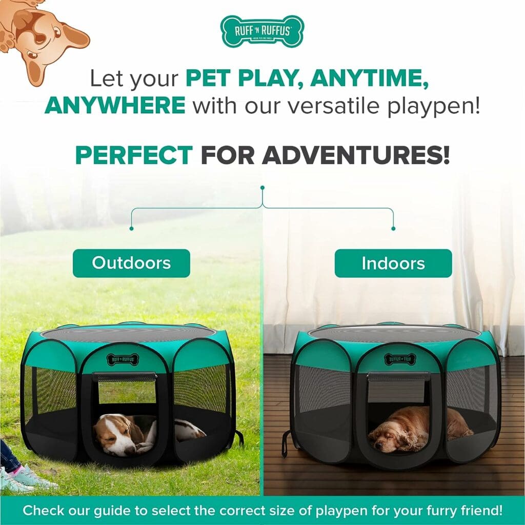 Ruff n Ruffus Portable Foldable Pet Playpen + Free Carrying Case + Free Travel Bowl | Available in 3 Sizes Indoor/Outdoor Water-Resistant Removable Shade Cover