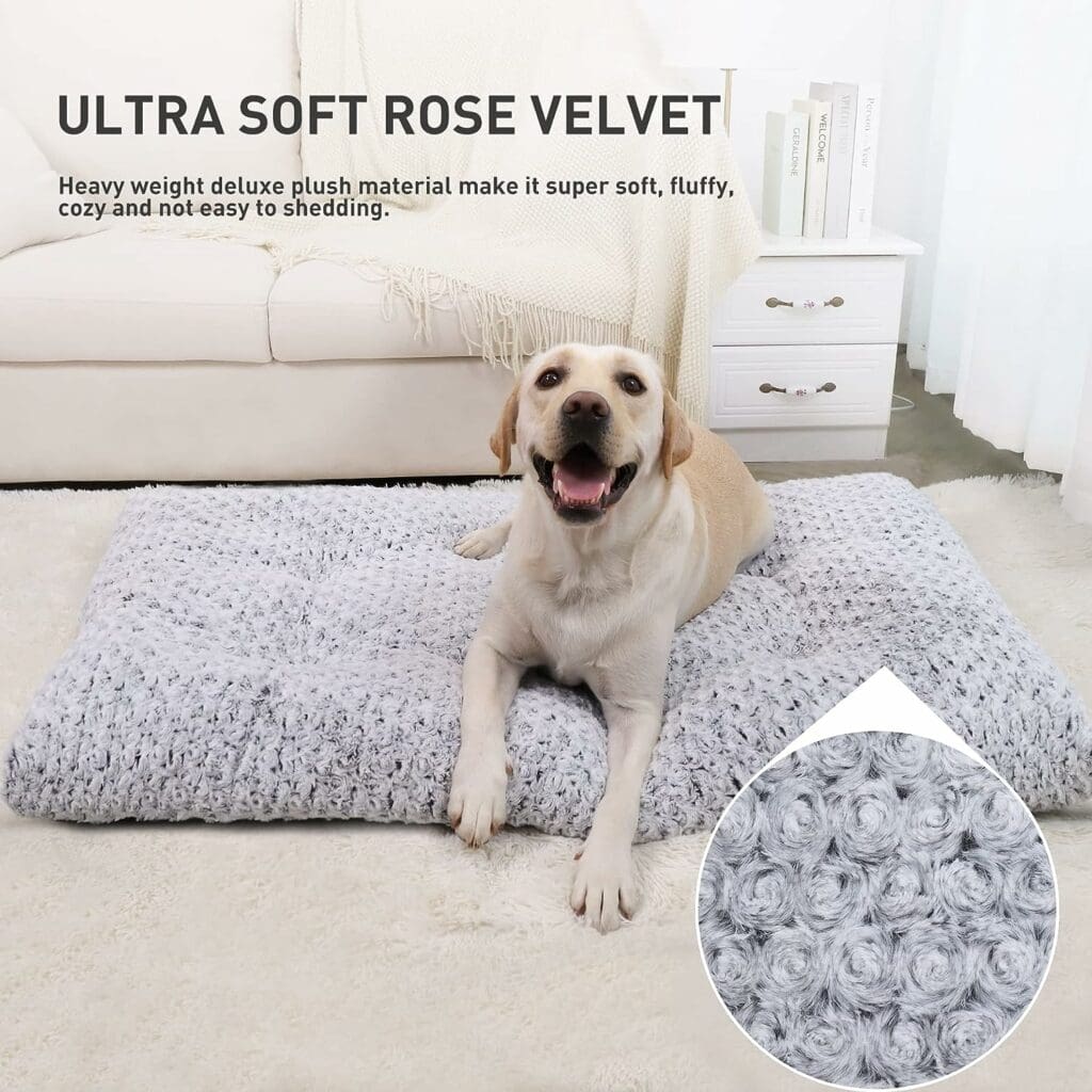 Washable Dog Bed Deluxe Plush Dog Crate Beds Fulffy Comfy Kennel Pad Anti-Slip Pet Sleeping Mat for Large, Jumbo, Medium, Small Dogs Breeds, 35 x 23, Gray