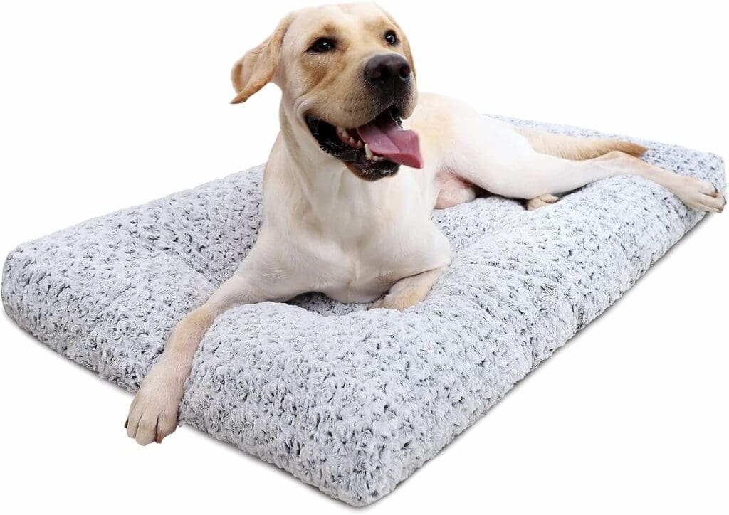 Washable Dog Bed Deluxe Plush Dog Crate Beds Fulffy Comfy Kennel Pad Anti-Slip Pet Sleeping Mat for Large, Jumbo, Medium, Small Dogs Breeds, 35 x 23, Gray