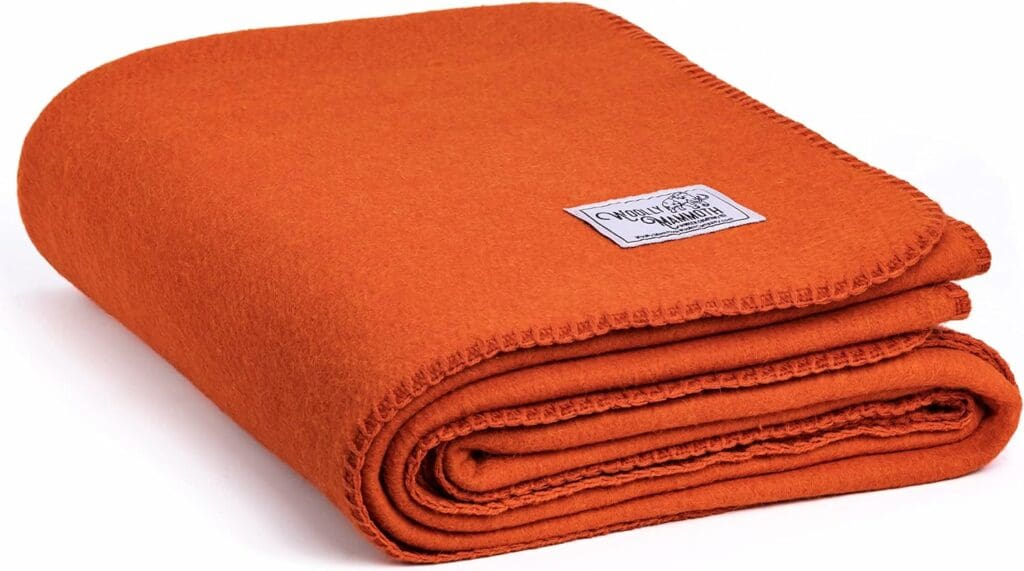 Woolly Mammoth Merino Wool Blanket - Large 66 x 90, 4LBS Camp Blanket | Throw for The Cabin, Cold Weather, Emergency, Dog Camping Gear, Hiking, Survival, Army, Outside, Outdoors – Orange