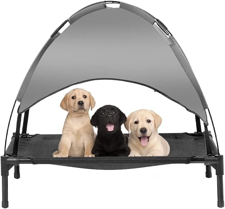 Zooba 31 Elevated Outdoor Dog Bed with Canopy, Cooling Raised Pet Cot with Removable Sunshade for Camping, Deluxe 600D PVC with 2x1 Textilene with Carrying Bag