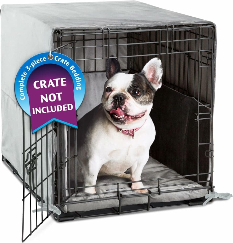 Pet Dreams 3 Piece Set- Eco Friendly Dog Bedding! Dog Crate Cover, Dog Crate Pad  Dog Crate Bumper for Single Door Dog Crate, Create an Aesthetic Dog Crate for Crate Training (Grey, Small 24 Inch)